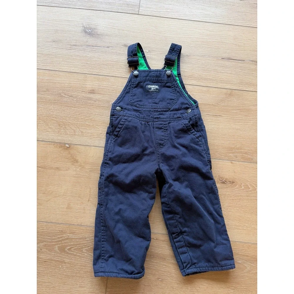 OshKosh Bgosh Kids Navy Blue Fleece Lined Vestbak Overalls size 24 Months